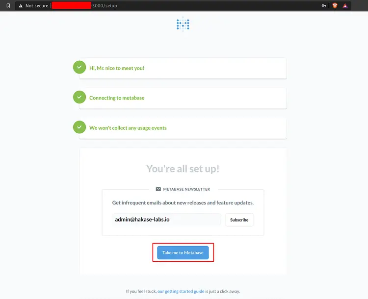 Metabase installed successfully