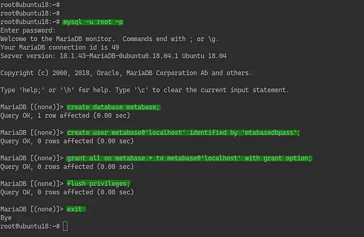Create database for Metabase