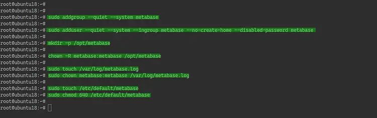 Add Metabase user and group