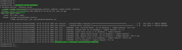 Check status of the Metabase service