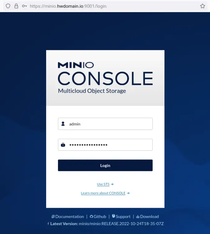 login minio