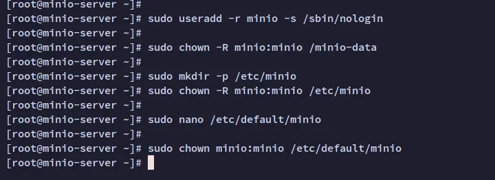 create minio configuration