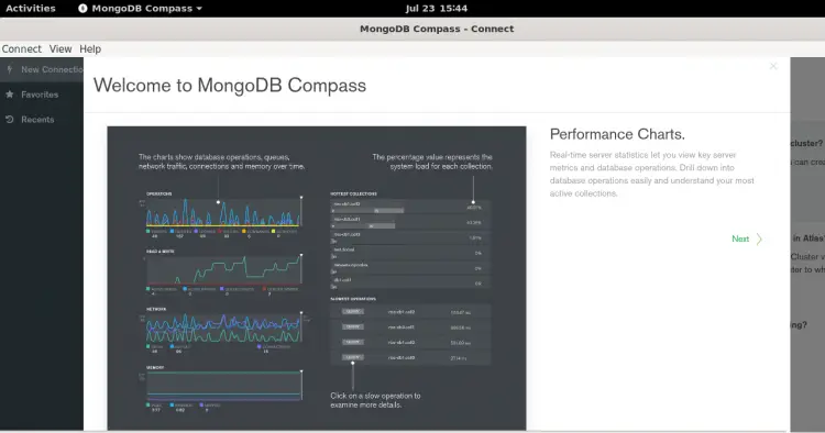 MongoDB Compass dashboard