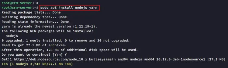 install nodejs yarn