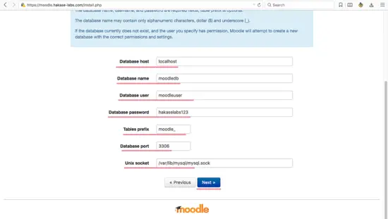 Moodle Installation: Configure Database Details for Moodle