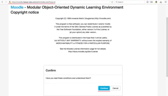 Moodle Installation: Agreement moodle copyright