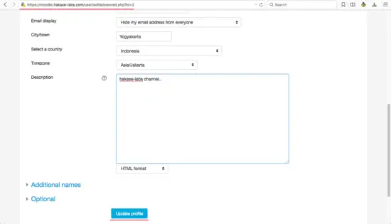 Moodle Installation: Configure admin user moodle