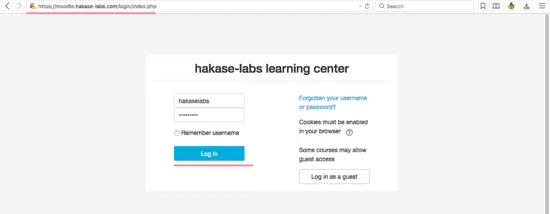 Moodle login page