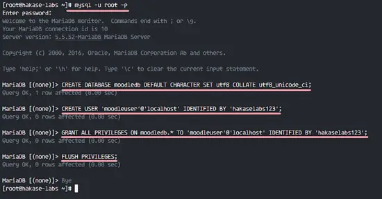 Configure Database for Moodle Installation