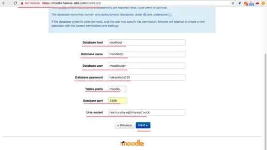 Configure database for Moodle