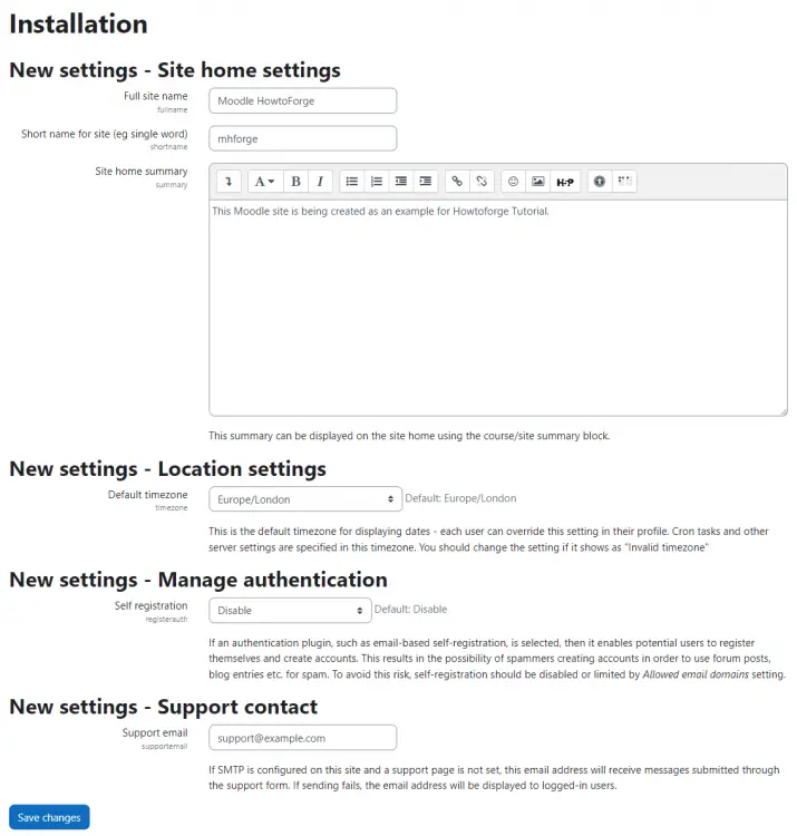 Moodle Site Home Settings
