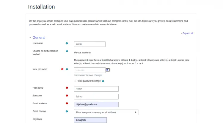 Set username and password