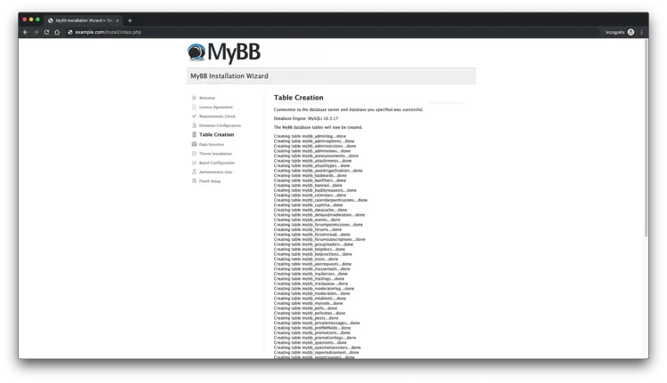 Creating database tables