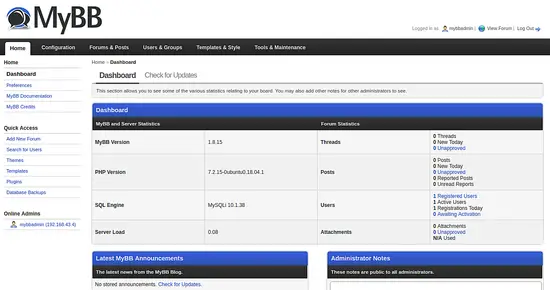 MyBB Forum dashboard