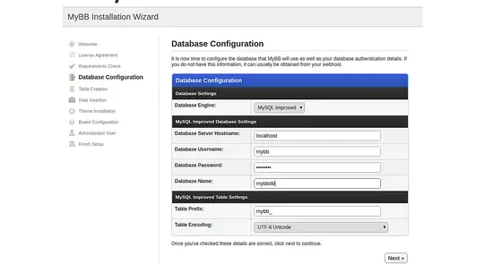 Database configuration