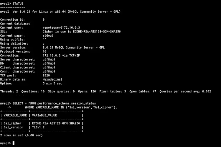 Verify Connection Status and Check TLS Version that used for connecting to the MySQL Server