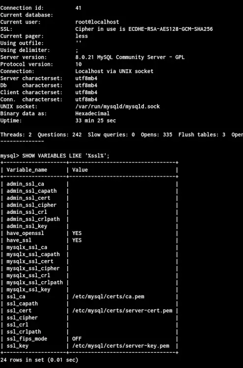 Check MySQL Connection Status and SSL Configurations