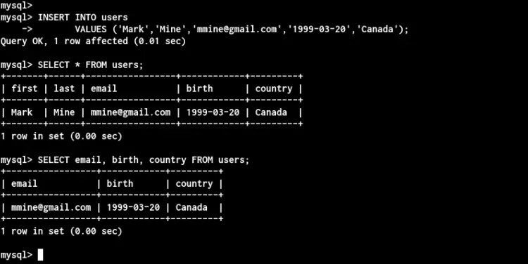 Insert Data and Show Data on the Table