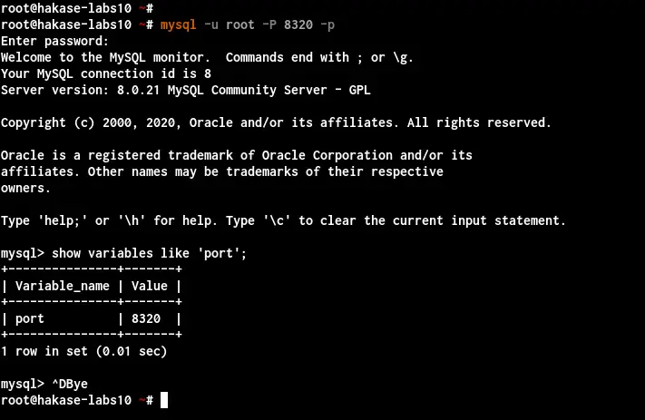 Login to MySQL Shell with custom Port and check the MySQL Port Configuration