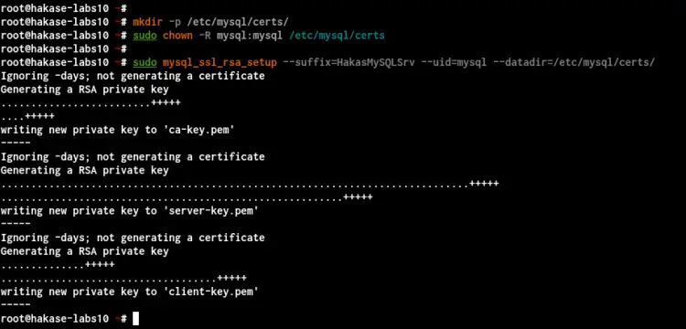 Generate MySQL SSL Certificates using the mysql_ssl_rsa_setup utility