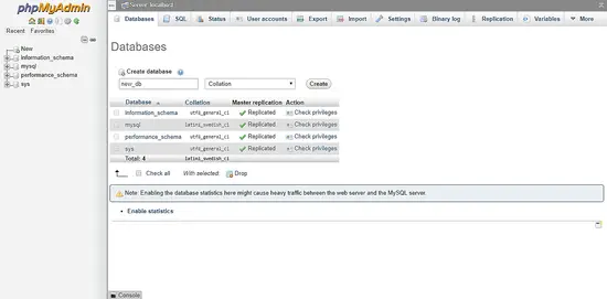 Create Database in PHPMyAdmin