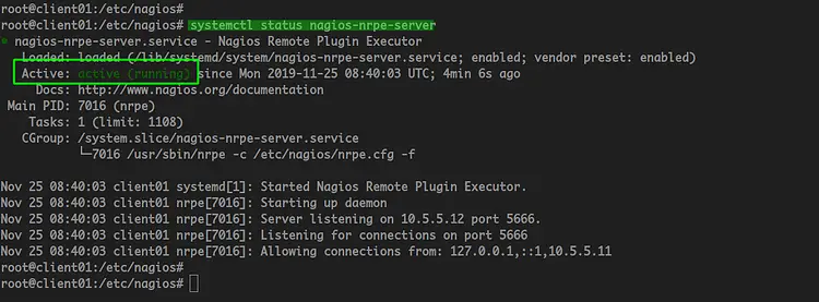 NRPE Server is active and running