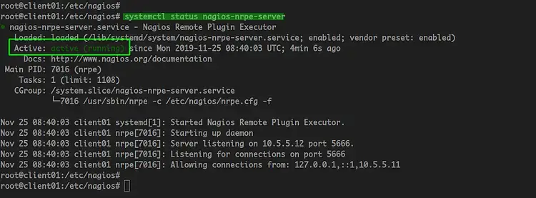NRPE Server is active and running