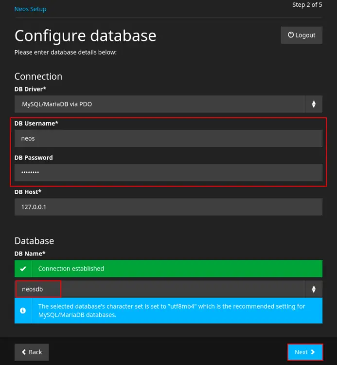 database configuration