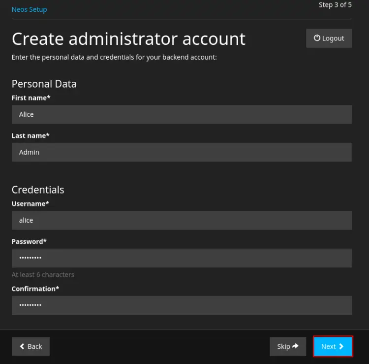 create admin user