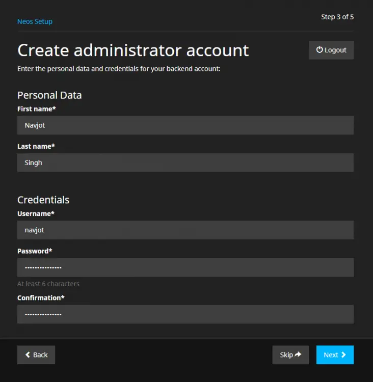 Neos Administrator Account