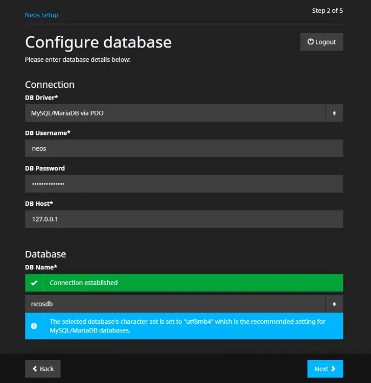 Neos Database Configure