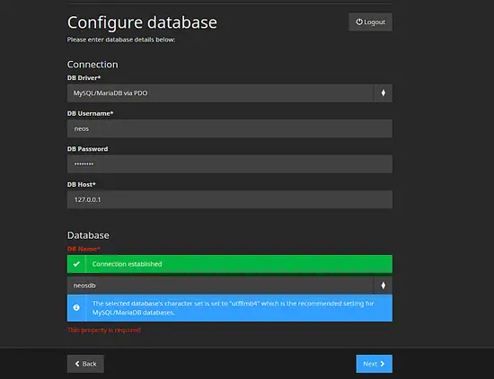 Configure Neos database