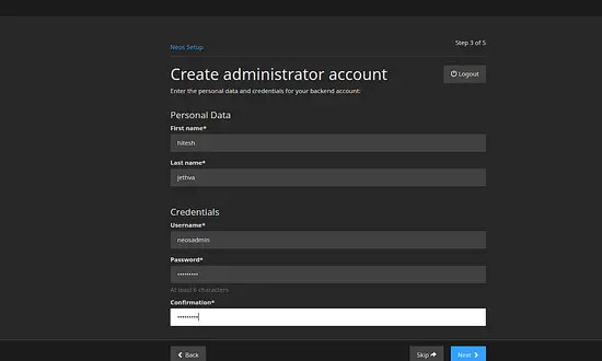 Create administrator account