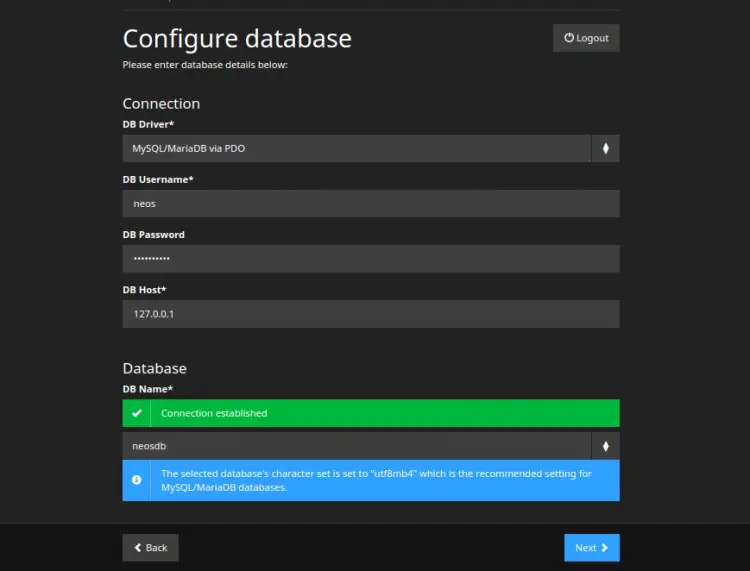 Database configuration