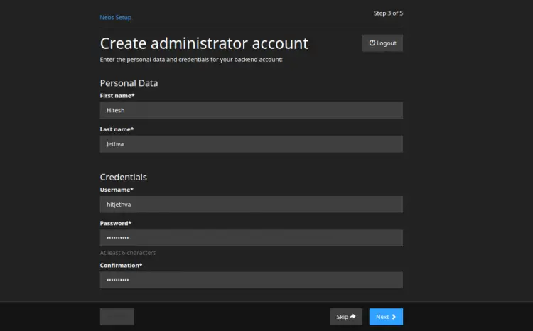 Create an admin account