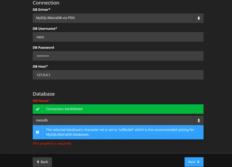 Database settings