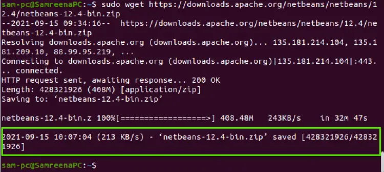 Download netbeans archive using wget utility