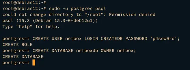 create database user