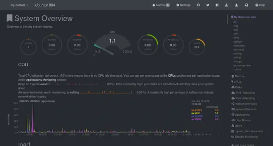 Netdata Monitor interface