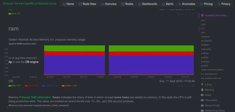 Netdata system monitor