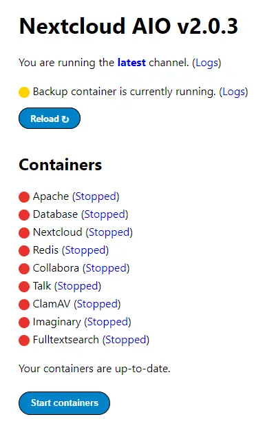 Nextcloud AIO Backup Running Container