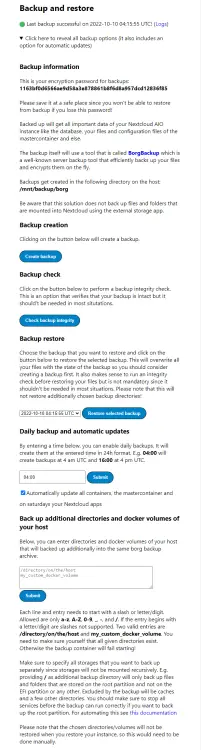 Nextcloud AIO Backup and Restore options