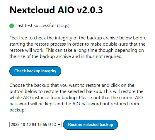 Nextcloud AIO Restore backup