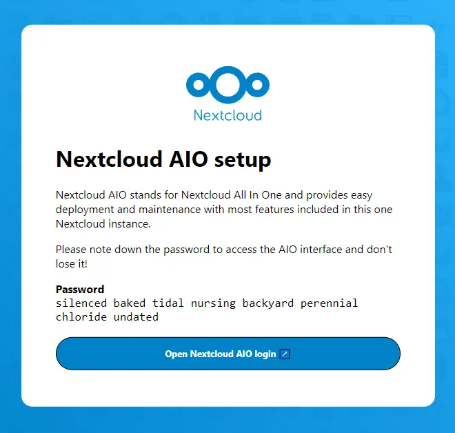 Nextcloud AIO Setup Page