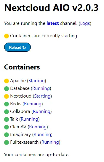 Nextcloud unhealthy containers