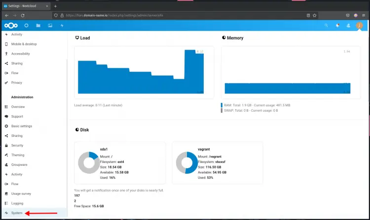 Nextcloud system status