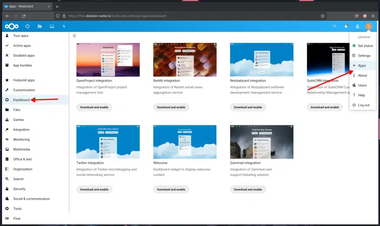 Nextcloud apps installation