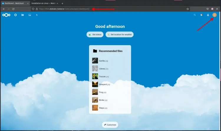 Nextcloud home dashboard