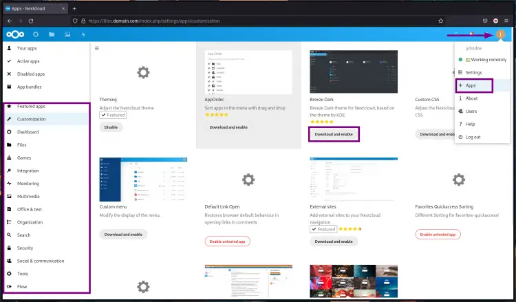 Nextcloud Installing Apps and plugins