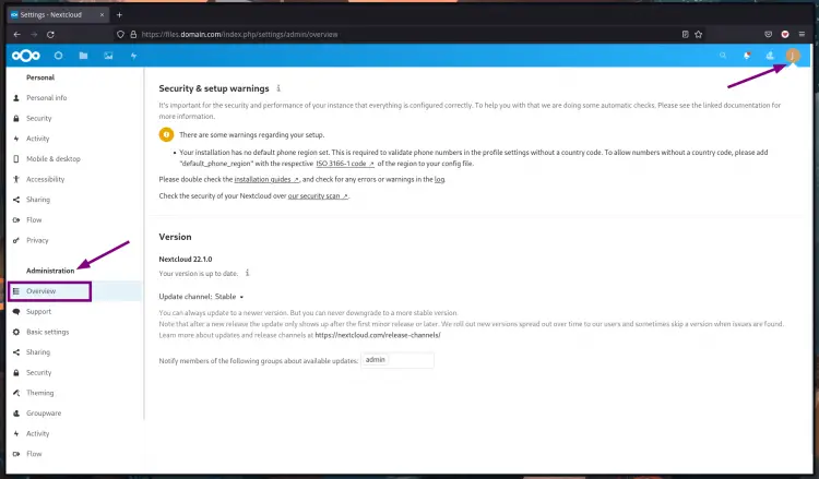 Nextcloud Administrative Settings